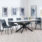 Sutton White Ceramic Extending Dining Set - Corona Light Grey Fabric Dining Chair