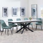 Sutton White Ceramic Extending Dining Set - Darwin Green Fabric Dining Chair