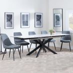 Sutton White Ceramic Extending Dining Set - Darwin Grey Fabric Dining Chair