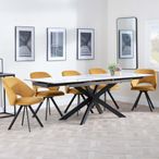 Sutton White Ceramic Extending Dining Set - Ion Mustard Velvet Fabric Swivel Dining Chair