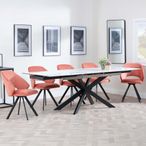 Sutton White Ceramic Extending Dining Set - Ion Orange Velvet Fabric Swivel Dining Chair