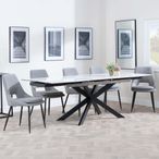 Sutton White Ceramic Extending Dining Set - Peyton Grey Fabric Dining Chair