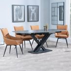 Arctic Black Ceramic Swivel Top Extending Dining Set - Ace Orange Fabric Swivel Dining Chair