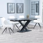 Arctic Black Ceramic Swivel Top Extending Dining Set - Arctic Cream Velvet Fabric Swivel Dining Chair