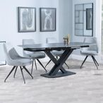 Arctic Black Ceramic Swivel Top Extending Dining Set - Arctic Grey Velvet Fabric Swivel Dining Chair
