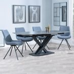Arctic Black Ceramic Swivel Top Extending Dining Set - Boden Dark Grey Fabric Swivel Dining Chair