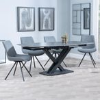 Arctic Black Ceramic Swivel Top Extending Dining Set - Boden Grey Fabric Swivel Dining Chair
