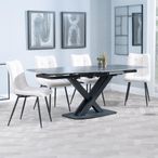 Arctic Black Ceramic Swivel Top Extending Dining Set - Corona Beige Fabric Dining Chair