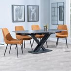 Arctic Black Ceramic Swivel Top Extending Dining Set - Darwin Orange Fabric Dining Chair
