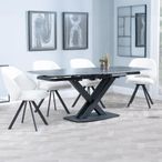 Arctic Black Ceramic Swivel Top Extending Dining Set - Ion Cream Boucle Teddy Fabric Swivel Dining Chair