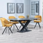 Arctic Black Ceramic Swivel Top Extending Dining Set - Ion Mustard Velvet Fabric Swivel Dining Chair