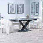Arctic Black Ceramic Swivel Top Extending Dining Set - Kiefer Cream Boucle Fabric Dining Chair