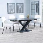 Arctic Black Ceramic Swivel Top Extending Dining Set - Peyton Cream Fabric Dining Chair