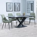 Arctic Black Ceramic Swivel Top Extending Dining Set - Peyton Green Fabric Dining Chair
