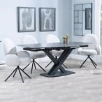 Arctic Black Ceramic Swivel Top Extending Dining Set - Theo Grey Fabric Swivel Dining Chair