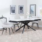 Apollo White Ceramic Extending Dining Set - Ace Beige Fabric Swivel Dining Chair