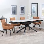 Apollo White Ceramic Extending Dining Set - Ace Orange Fabric Swivel Dining Chair