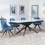 Apollo White Ceramic Extending Dining Set - Arctic Blue Velvet Fabric Swivel Dining Chair