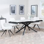 Apollo White Ceramic Extending Dining Set - Arctic Cream Velvet Fabric Swivel Dining Chair