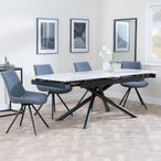 Apollo Extending Dining Set - 6-10 Seater - 160cm-220cm - White Ceramic - Boden Swivel Dining Chair - Dark Grey Fabric