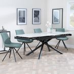 Apollo Extending Dining Set - 6-10 Seater - 160cm-220cm - White Ceramic - Boden Swivel Dining Chair - Green Fabric