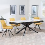 Apollo White Ceramic Extending Dining Set - Boden Yellow Fabric Swivel Dining Chair