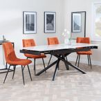 Apollo White Ceramic Extending Dining Set - Corona Orange Fabric Dining Chair