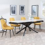 Apollo Extending Dining Set - 6-10 Seater - 160cm-220cm - White Ceramic - Darwin Dining Chair - Yellow Fabric