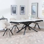 Apollo Extending Dining Set - 6-10 Seater - 160cm-220cm - White Ceramic - Ion Swivel Dining Chair - Beige Velvet Fabric