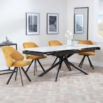 Apollo Extending Dining Set - 6-10 Seater - 160cm-220cm - White Ceramic - Ion Swivel Dining Chair - Mustard Velvet Fabric