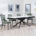 Apollo Extending Dining Set - 6-10 Seater - 160cm-220cm - White Ceramic - Peyton Dining Chair - Green Fabric