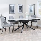 Apollo Extending Dining Set - 6-10 Seater - 160cm-220cm - White Ceramic - Peyton Dining Chair - Grey Fabric