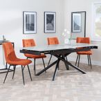 Apollo Grey Ceramic Extending Dining Set - Corona Orange Fabric Dining Chair