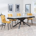 Apollo Grey Ceramic Extending Dining Set - Corona Yellow Fabric Dining Chair