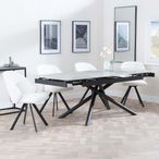 Apollo Grey Ceramic Extending Dining Set - Ion Cream Boucle Teddy Fabric Swivel Dining Chair