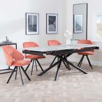 Apollo Grey Ceramic Extending Dining Set - Ion Orange Velvet Fabric Swivel Dining Chair