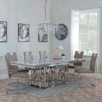 Vortex Grey Marble and Chrome Dining Set - Bianco Beige Faux Leather Dining Chair