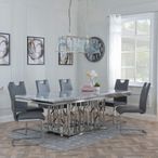 Vortex Grey Marble and Chrome Dining Set - Bianco Grey Faux Leather Dining Chair