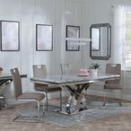 Lisbon Grey Marble and Chrome Dining Set - Bianco Beige Faux Leather Dining Chair