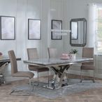 Lisbon Grey Marble and Chrome Dining Set - Roma Beige Faux Leather Dining Chair