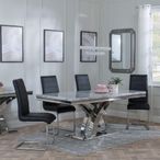 Lisbon Grey Marble and Chrome Dining Set - Roma Black Faux Leather Dining Chair