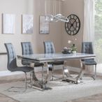Glacier Grey Marble and Chrome Dining Set - Jamison Grey Faux Leather Dining Chair