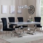 Glacier Grey Marble and Chrome Dining Set - Louis Black Velvet Fabric Dining Chair