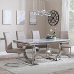 Glacier Grey Marble and Chrome Dining Set - Roma Beige Faux Leather Dining Chair
