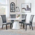 Carrera 4 Seater White Marble Round Dining Set - 4 Cadiz Grey Leather Dining Chair