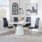 Carrera 4 Seater White Marble Round Dining Set - 4 Jamison Black Faux Leather Dining Chair