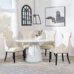Carrera 4 Seater White Marble Round Dining Set - 4 Mimi Cream Leather Dining Chair