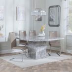 Turin Dining Set - 8 Seater - 140cm - Square - Grey Marble - Bianco Dining Chairs - Beige Faux Leather