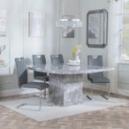 Turin Dining Set - 8 Seater - 140cm - Square - Grey Marble - Bianco Dining Chairs - Grey Faux Leather