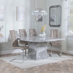 Turin Grey Marble Square Dining Set - Jamison Beige Faux Leather Dining Chair